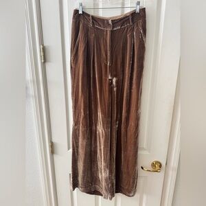 Ulla Johnson Velvet Wide-Leg Pants in Taupe Brown